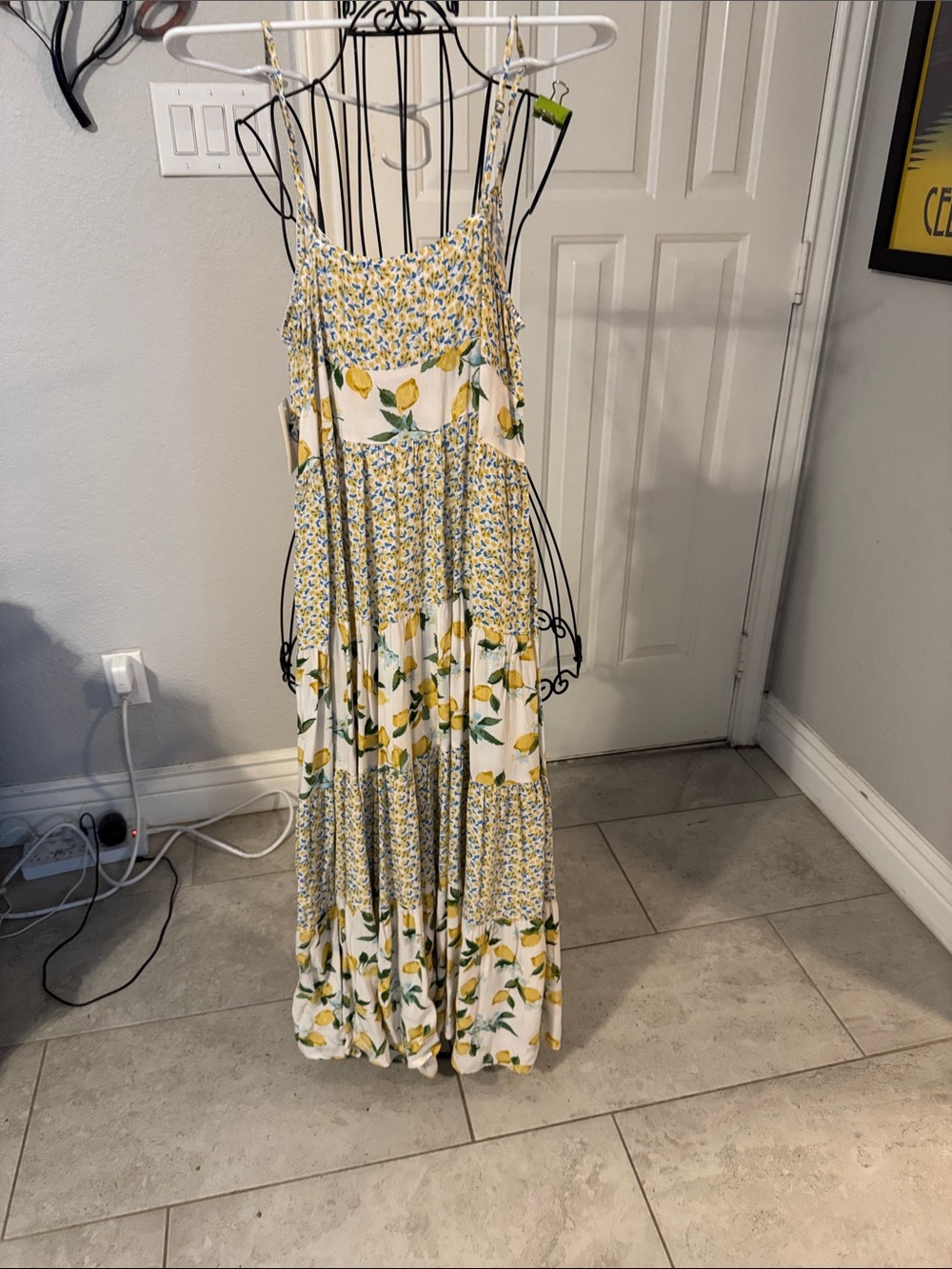 Lucky Brand Lemon Floral Tiered Maxi Dress - White & Yellow
